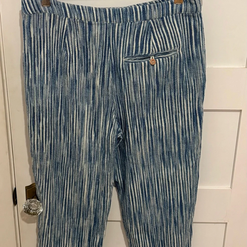 100% Cotton Free People Navy and Cream Striped Pants - Picture 3 of 10